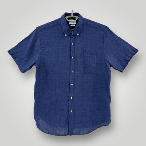 Porter & Ash Shirt Mens Size XL Blue 100% Linen Short Sleeve Button Down Casual